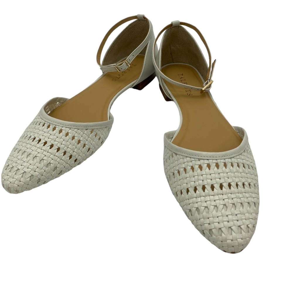 Talbots Cream Woven Pointed Toe Ankle-Strap Flats
